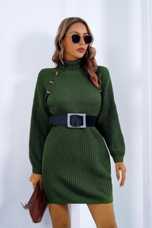 Sassy Warmth Knitted Turtleneck Sweater Dress-MXSTUDIO.COM