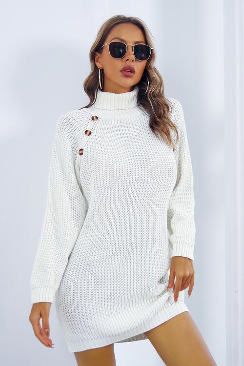 Sassy Warmth Knitted Turtleneck Sweater Dress-MXSTUDIO.COM
