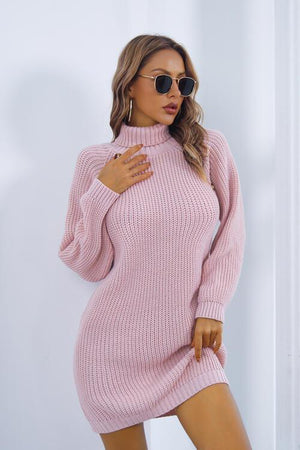 Sassy Warmth Knitted Turtleneck Sweater Dress-MXSTUDIO.COM