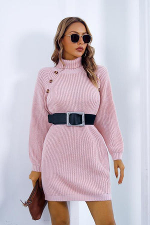 Sassy Warmth Knitted Turtleneck Sweater Dress-MXSTUDIO.COM