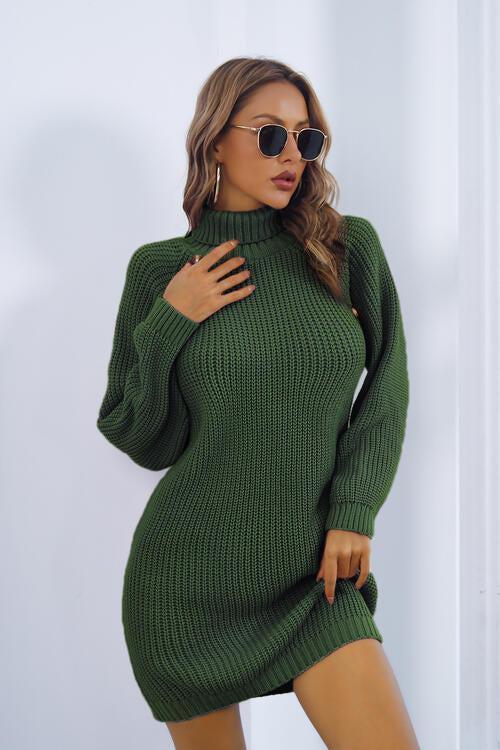 Sassy Warmth Knitted Turtleneck Sweater Dress-MXSTUDIO.COM