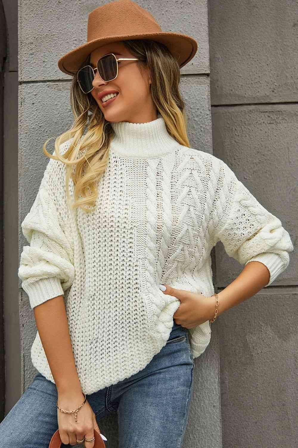 Sassy Warmth Turtleneck Cable Knit Sweater - MXSTUDIO.COM