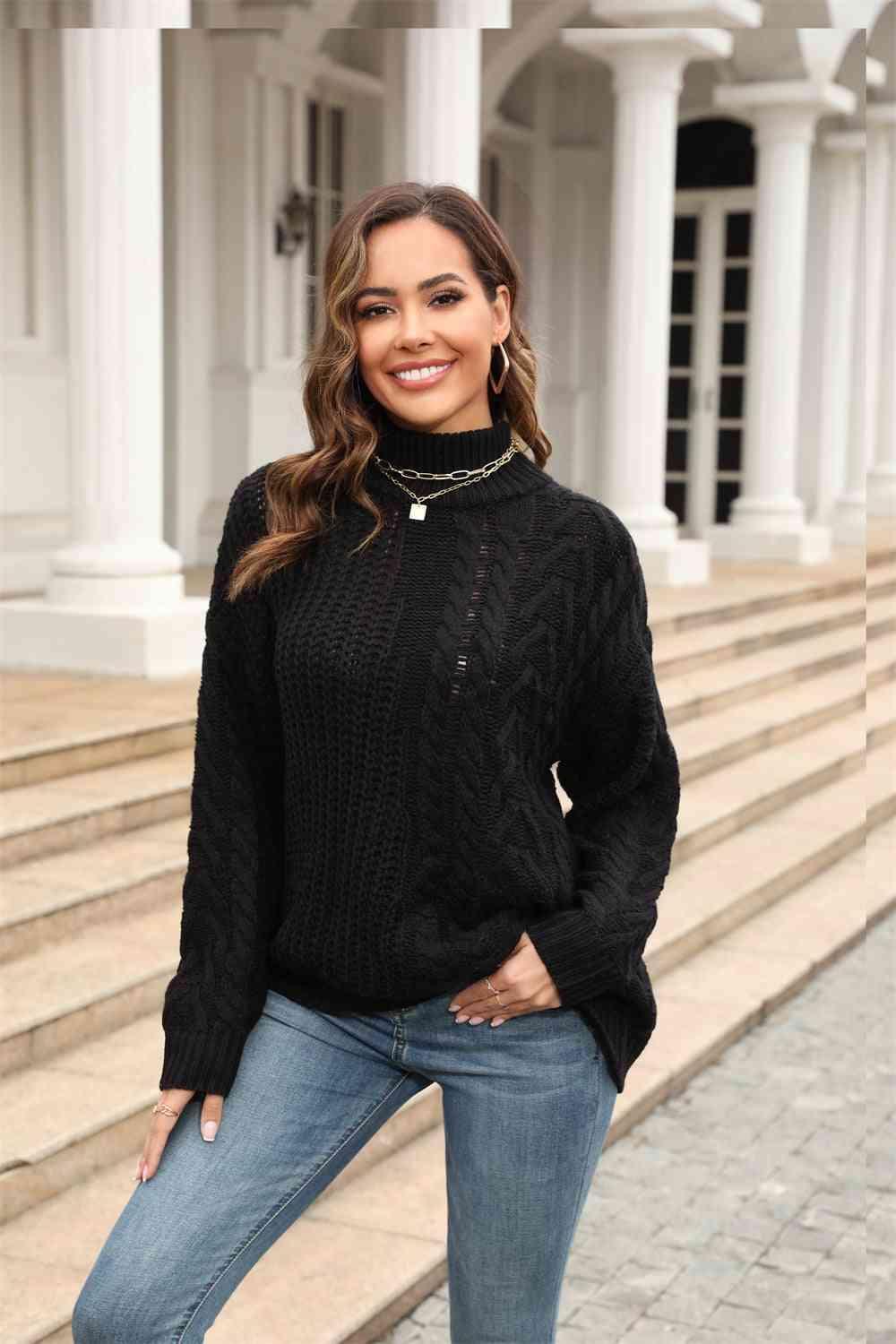 Sassy Warmth Turtleneck Cable Knit Sweater - MXSTUDIO.COM