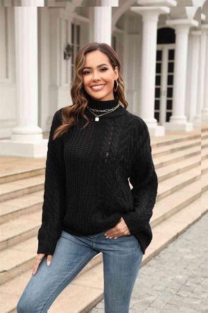 Sassy Warmth Turtleneck Cable Knit Sweater - MXSTUDIO.COM