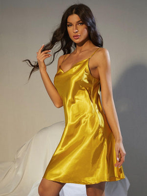 Satin Night Dress with Elegant Cowl Neck - MXSTUDIO.COM