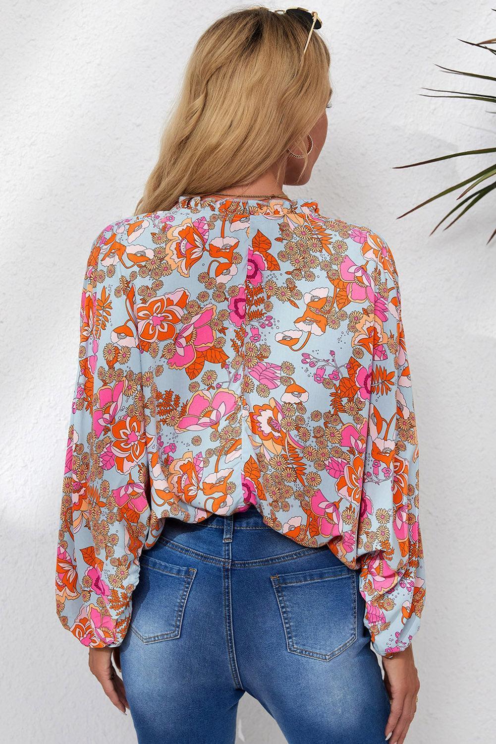 Satisfied Life Floral Long Dolman Sleeve Top - MXSTUDIO.COM