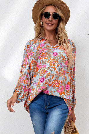 Satisfied Life Floral Long Dolman Sleeve Top - MXSTUDIO.COM