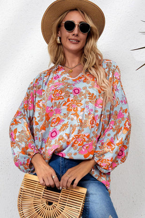 Satisfied Life Floral Long Dolman Sleeve Top - MXSTUDIO.COM