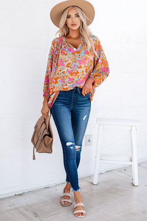 Satisfied Life Floral Long Dolman Sleeve Top - MXSTUDIO.COM