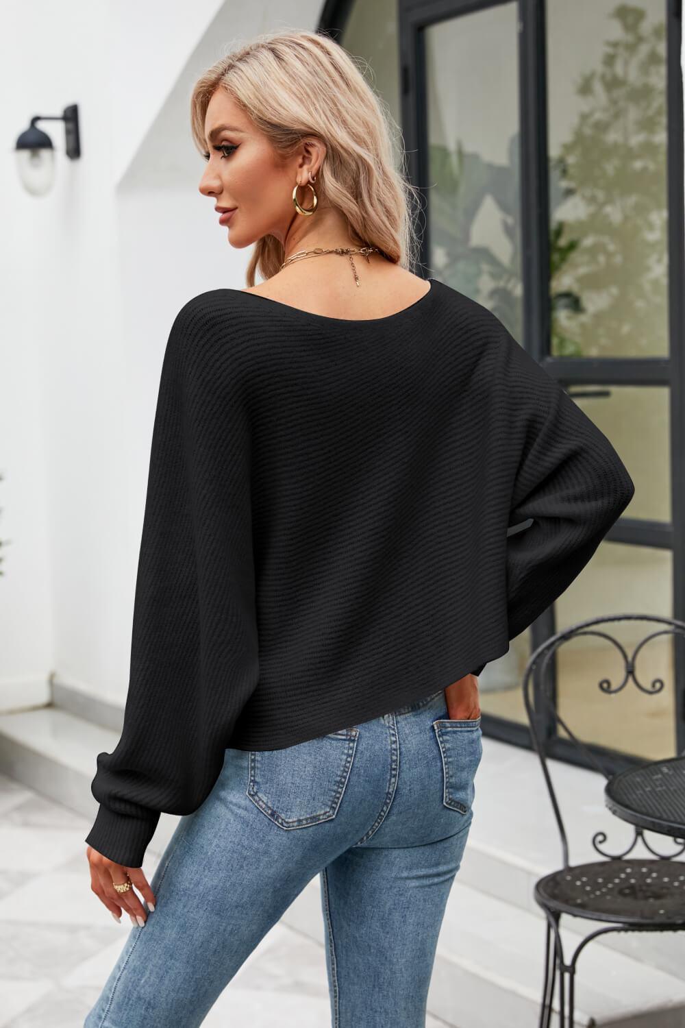 Satisfy Your Wish Horizontal Ribbing Dolman Sleeve Sweater - MXSTUDIO.COM