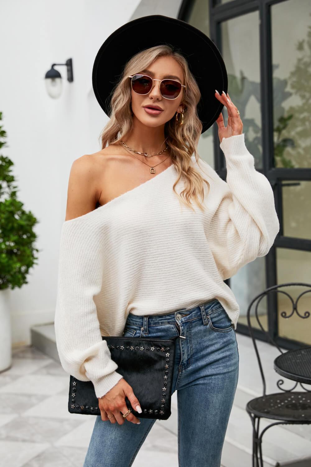 Satisfy Your Wish Horizontal Ribbing Dolman Sleeve Sweater - MXSTUDIO.COM