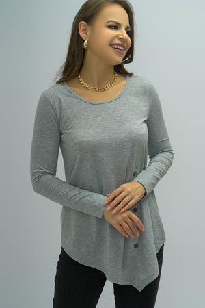 Satisfying Buttoned Gray Long Sleeve Top - MXSTUDIO.COM