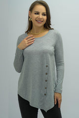 Satisfying Buttoned Gray Long Sleeve Top - MXSTUDIO.COM