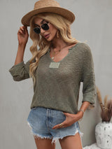 Satisfying Notched Side Slit Drop Shoulder Sweater - MXSTUDIO.COM