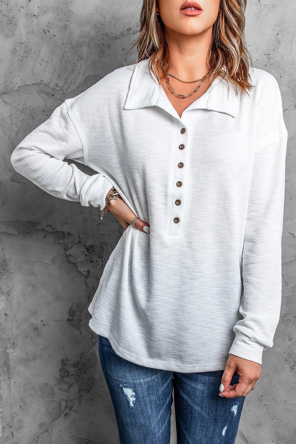 Satisfying Warmth Collared Long Sleeve T-Shirt - MXSTUDIO.COM