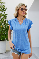 Saturday Aura Flutter Sleeve Notched Neck Blouse - MXSTUDIO.COM