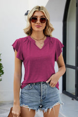 Saturday Aura Flutter Sleeve Notched Neck Blouse - MXSTUDIO.COM