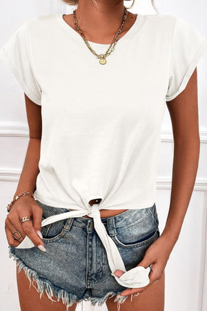 Saturday Babe Short Sleeve Tie Front Crop Top - MXSTUDIO.COM