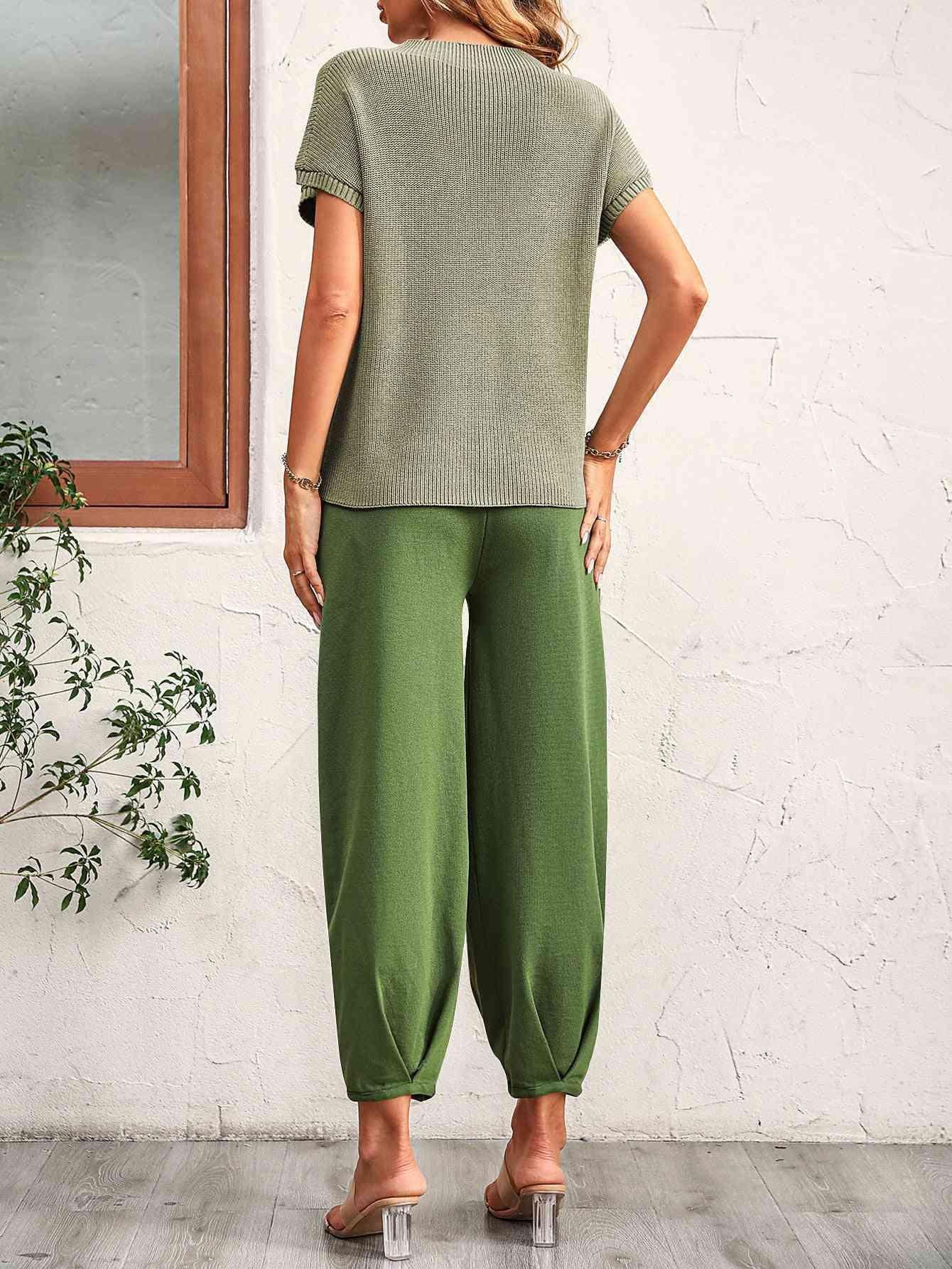 Saturday Chill Short Sleeve Top and Pants Set - MXSTUDIO.COM