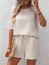 Saturday Ensemble Waffle-Knit Top and Shorts Set - MXSTUDIO.COM