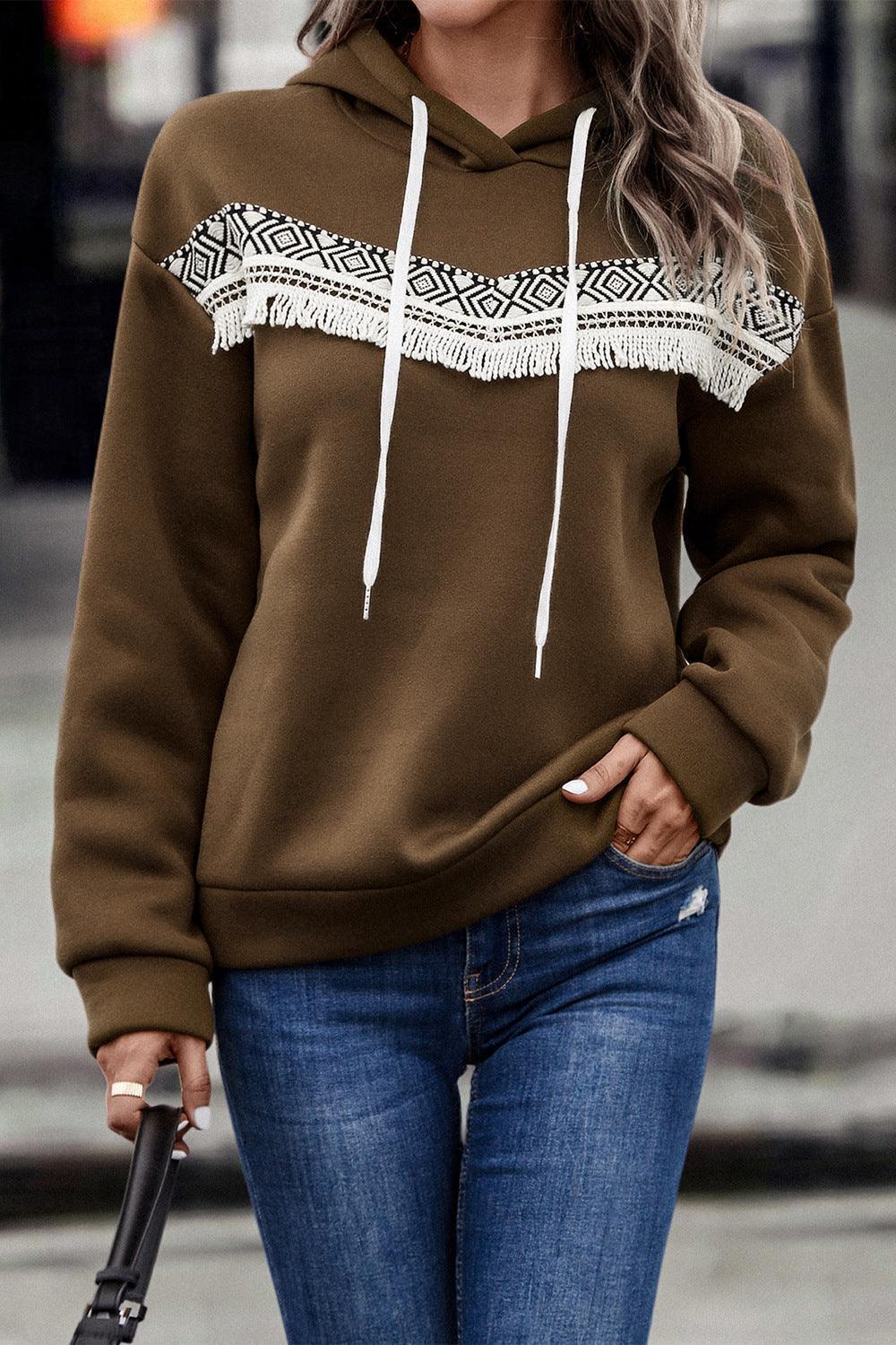 Saturday Grind Dropped Shoulder Fringe Hoodie - MXSTUDIO.COM