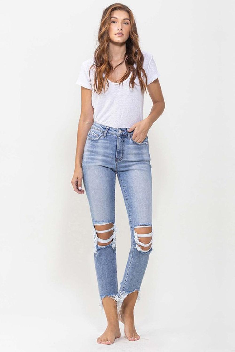 Saturday Spree High Waist Distressed Cropped Jeans - MXSTUDIO.COM