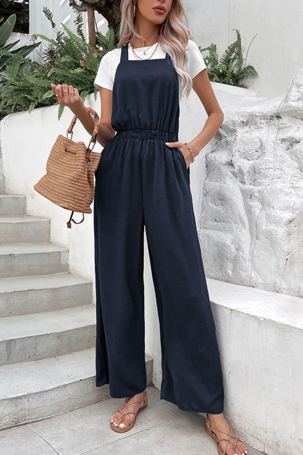 Saturday Spree Wide Leg Backless Overalls - MXSTUDIO.COM