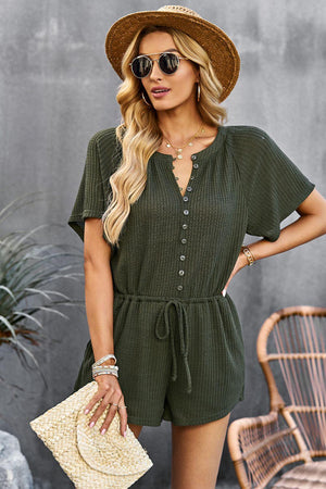 Saturday Well Spent Buttoned Waffle Knit Romper - MXSTUDIO.COM