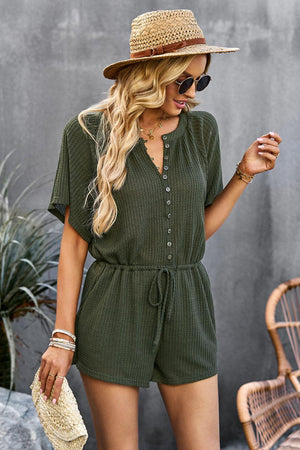 Saturday Well Spent Buttoned Waffle Knit Romper - MXSTUDIO.COM