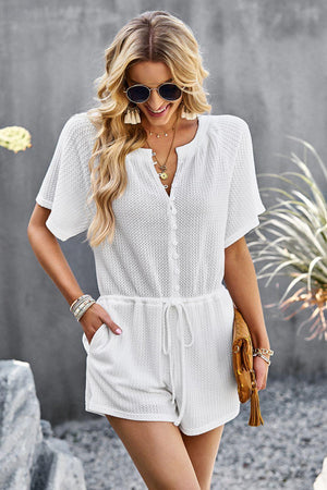 Saturday Well Spent Buttoned Waffle Knit Romper - MXSTUDIO.COM