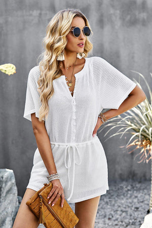 Saturday Well Spent Buttoned Waffle Knit Romper - MXSTUDIO.COM