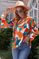 Savor Life Flounce Sleeve Geometric Blouse - MXSTUDIO.COM