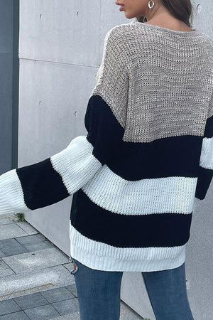 Savor The Cold Relaxed Fit Striped Sweater - MXSTUDIO.COM