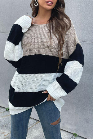 Savor The Cold Relaxed Fit Striped Sweater - MXSTUDIO.COM