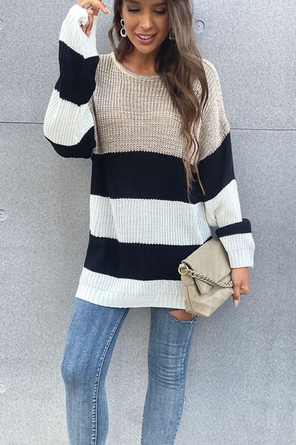 Savor The Cold Relaxed Fit Striped Sweater - MXSTUDIO.COM