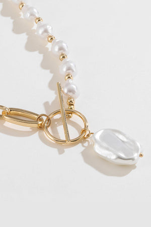 Scale Up Half Pearl Half Chain Toggle Clasp Necklace - MXSTUDIO.COM