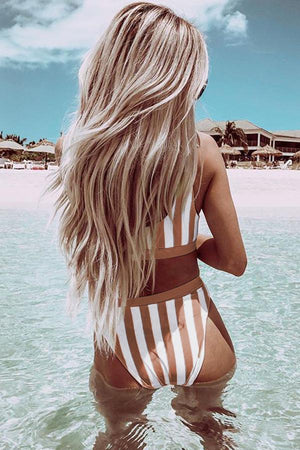 Seaside Stripes High-Waisted Bikini Set - MXSTUDIO.COM