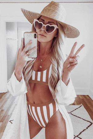 Seaside Stripes High-Waisted Bikini Set - MXSTUDIO.COM