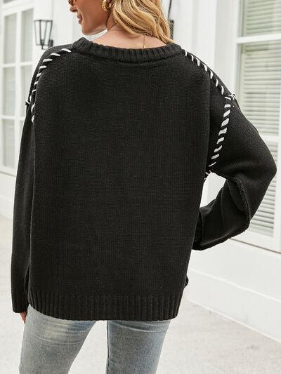 Season's Favorite Black Pullover Sweater-MXSTUDIO.COM