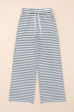 Secure Drawstring Waist Striped Wide Leg Pants - MXSTUDIO.COM