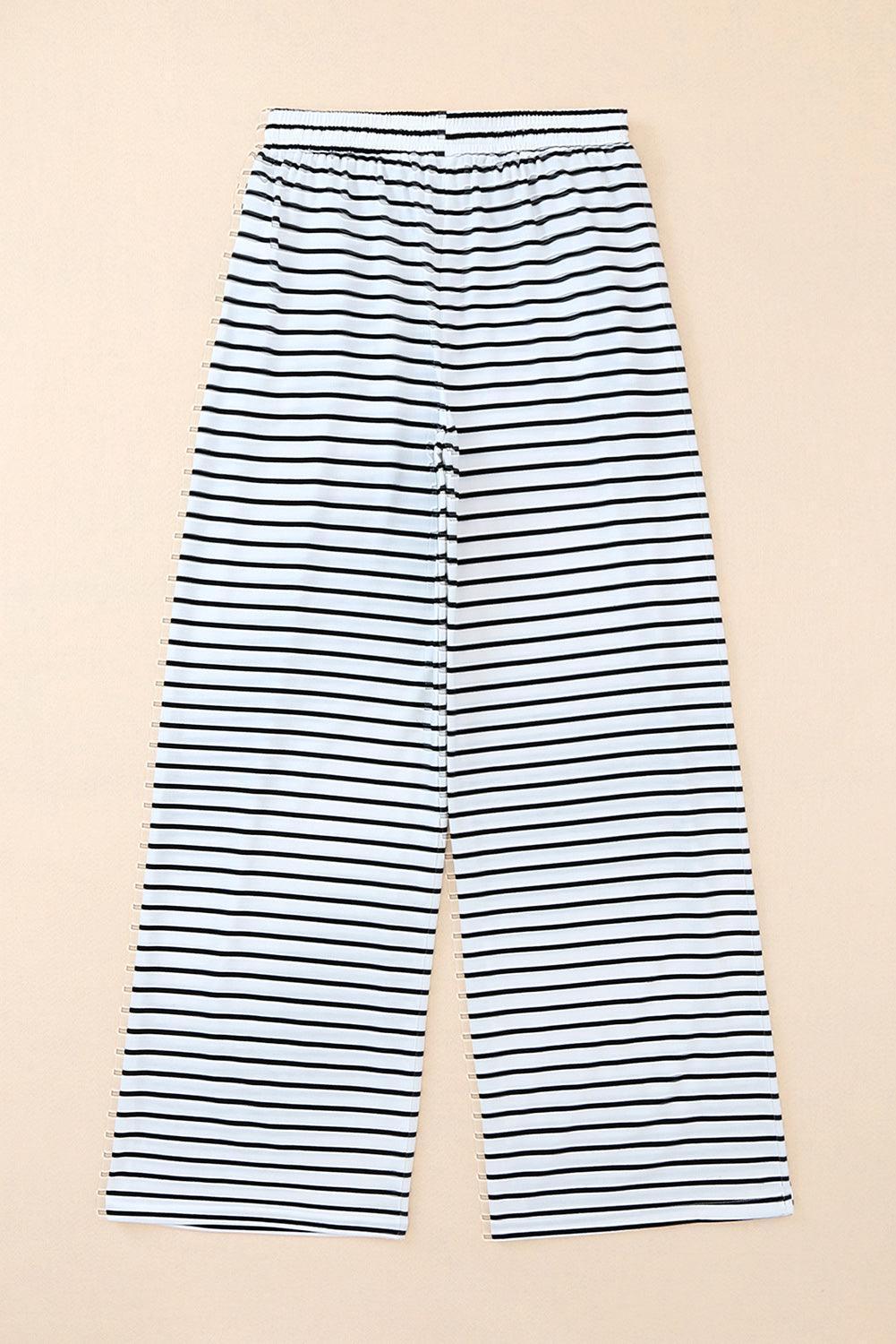 Secure Drawstring Waist Striped Wide Leg Pants - MXSTUDIO.COM