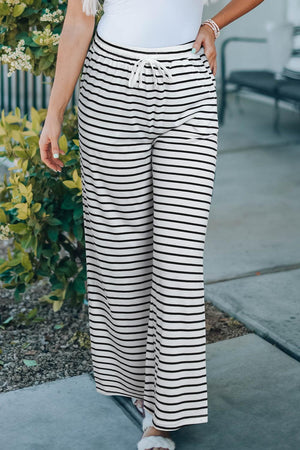 Secure Drawstring Waist Striped Wide Leg Pants - MXSTUDIO.COM