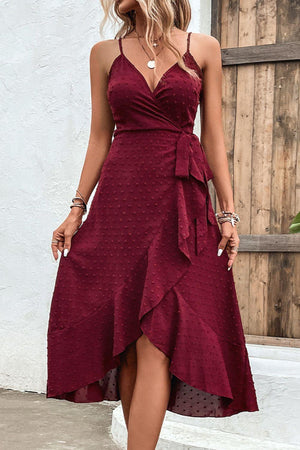 Seductive Spaghetti Strap Ruffled Wrap Dress - MXSTUDIO.COM