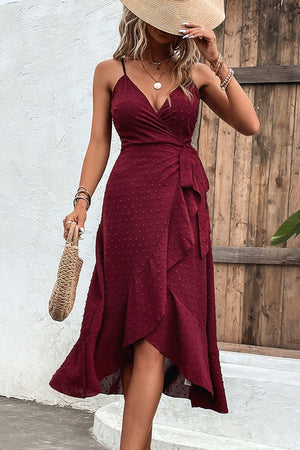 Seductive Spaghetti Strap Ruffled Wrap Dress - MXSTUDIO.COM