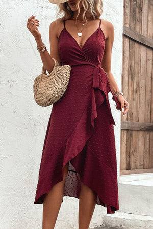 Seductive Spaghetti Strap Ruffled Wrap Dress - MXSTUDIO.COM