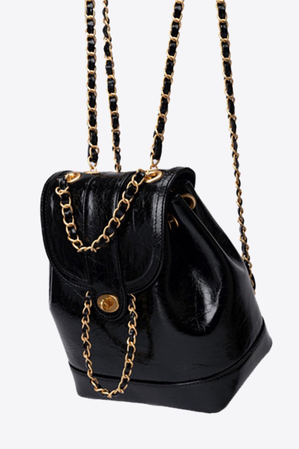 Seize The Day Chain Strap PU Leather Backpack - MXSTUDIO.COM