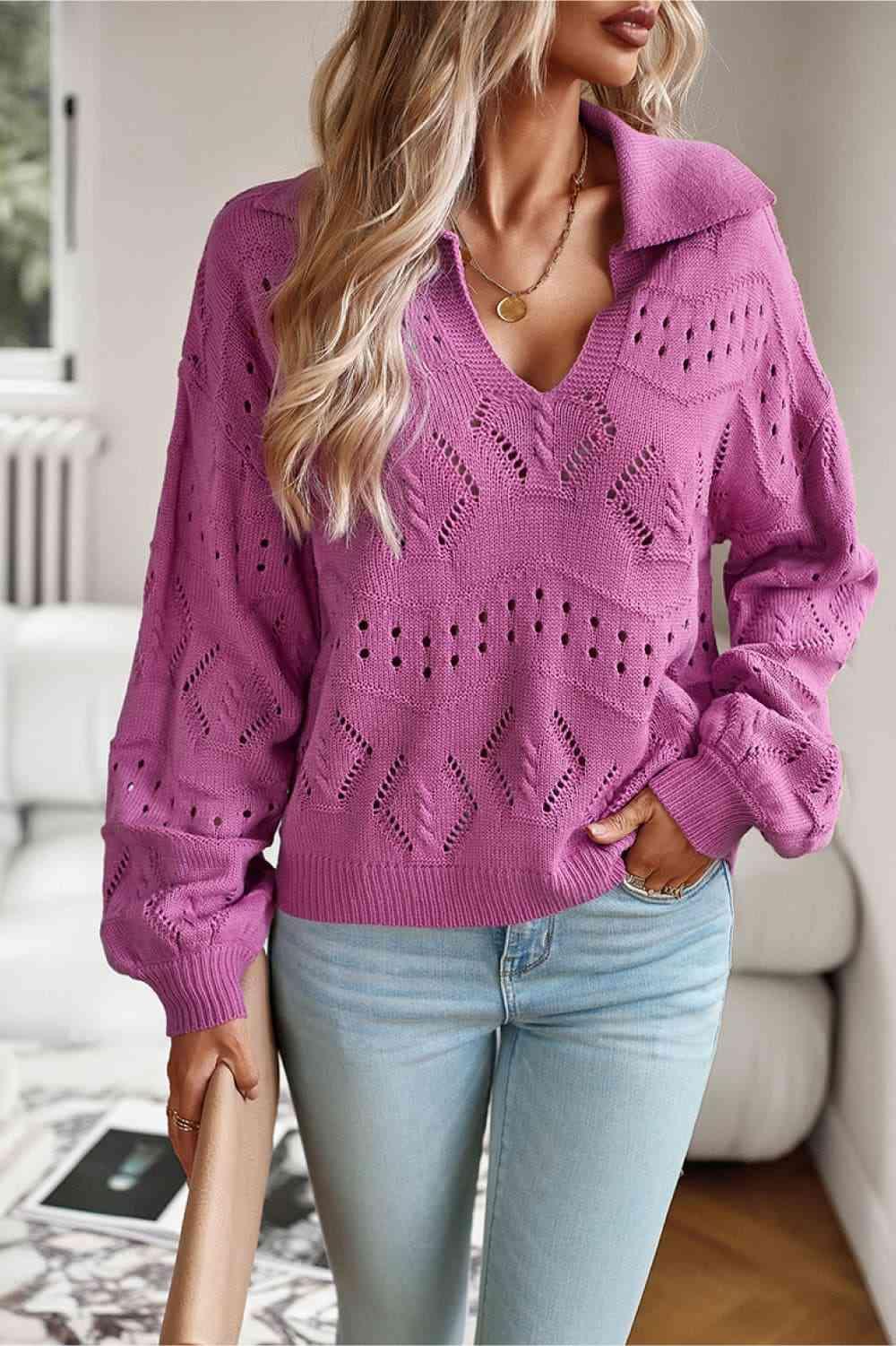 Seize The Season Collared Knit Sweater-MXSTUDIO.COM