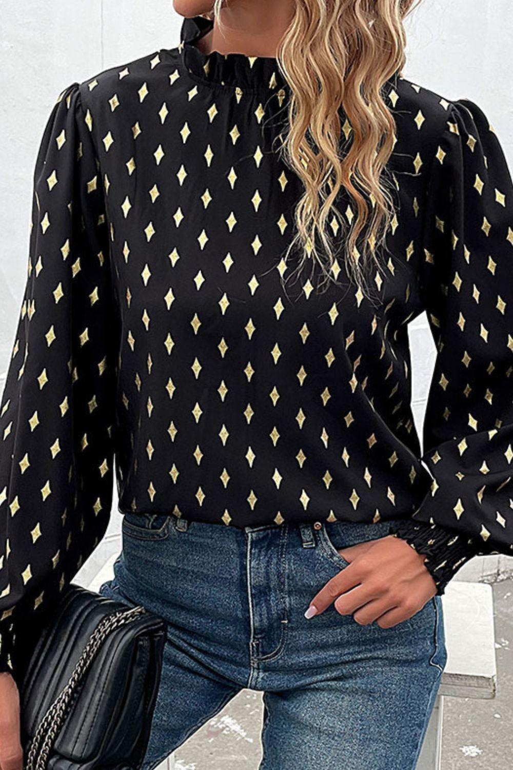 Self-Assured Black Balloon Sleeve Blouse - MXSTUDIO.COM