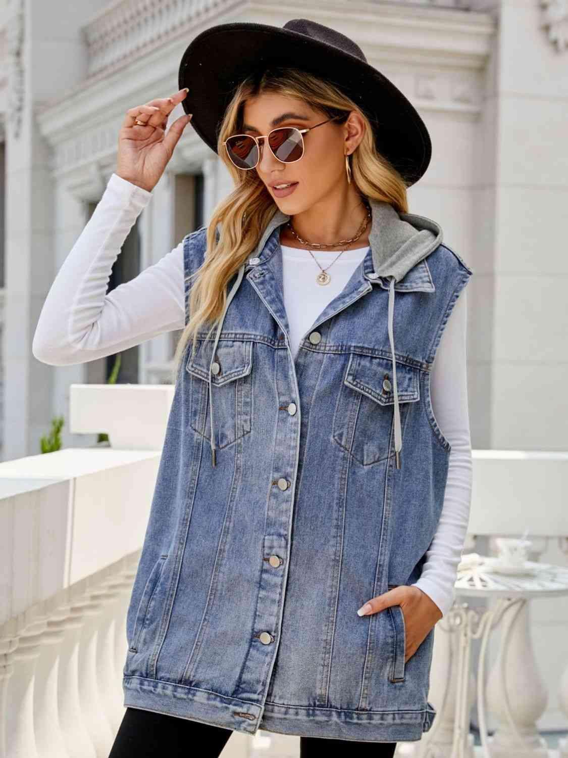 Self-Esteem Hooded Denim Sleeveless Top - MXSTUDIO.COM