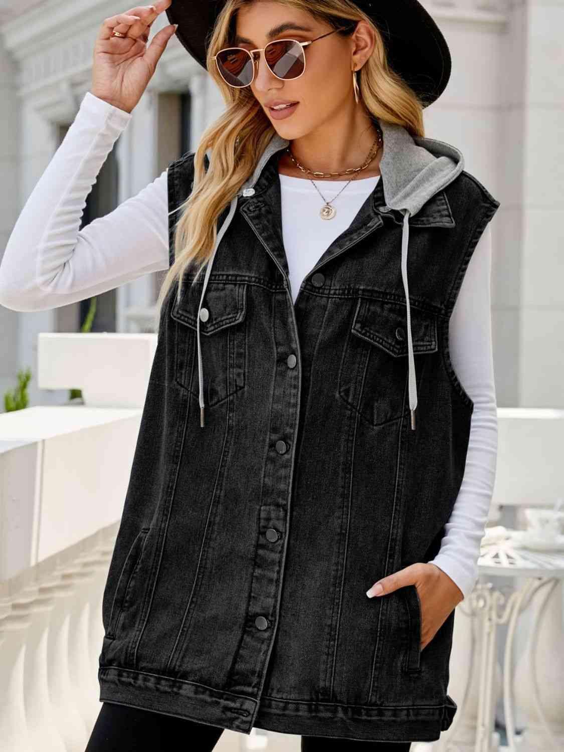 Self-Esteem Hooded Denim Sleeveless Top - MXSTUDIO.COM